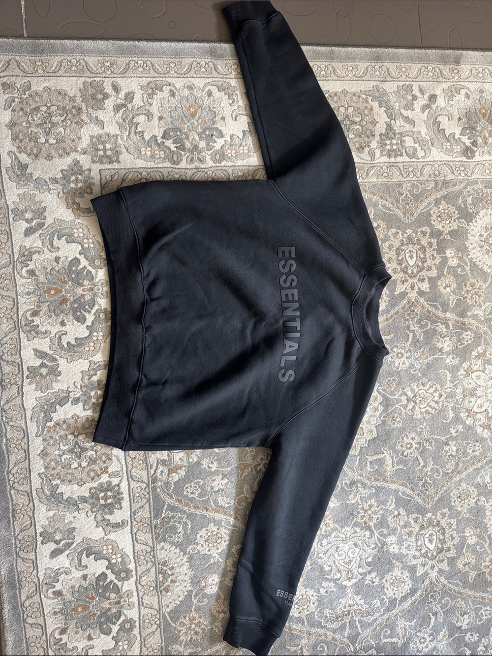 Essentials Black Crewneck Sweatshirt with Subtle Logo